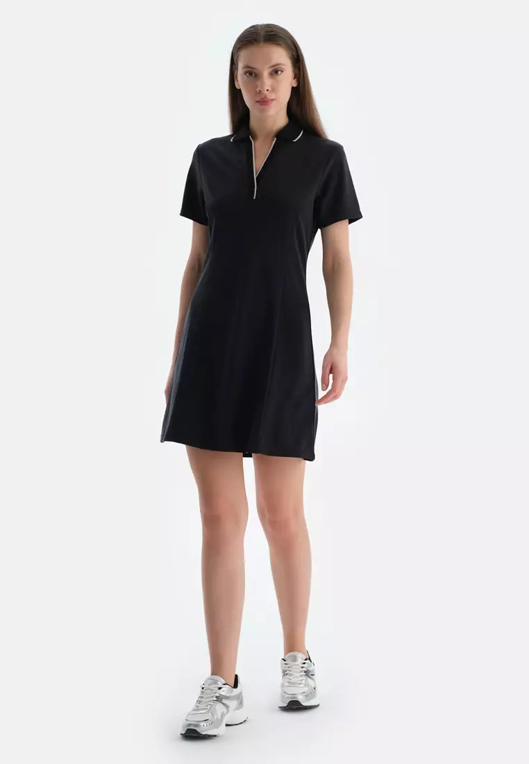 Black Dress, V-Neck, Regular, Short Sleeve Activewear for Women