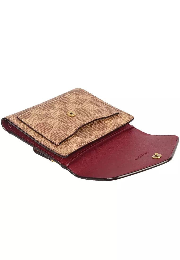 Wyn Small Wallet In Colorblock Signature Canvas - Tan/Rust