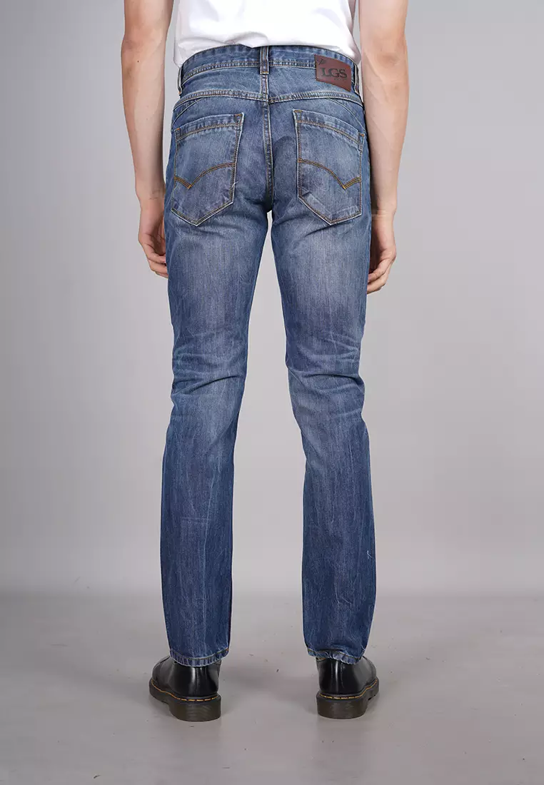 LGS - Celana Jeans Pria Regular Motif Washed Warna Biru Denim - JPF.499.P103.A650.C Katun Panjang