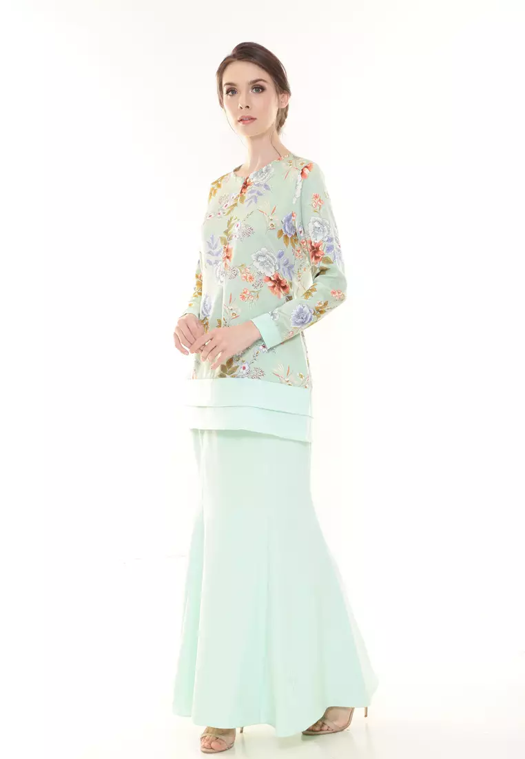 Ivy Printed Kurung Modern in Mint Green