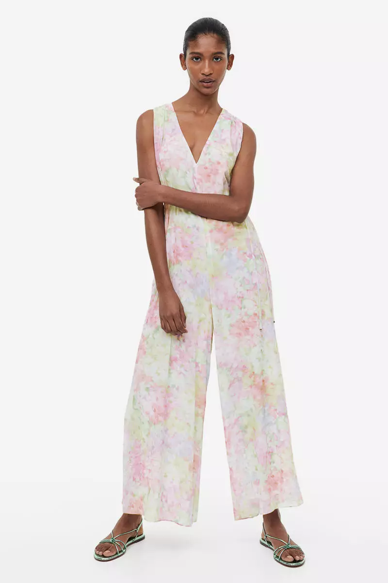 Miss Selfridge satin long sleeve wrap jumpsuit in pink