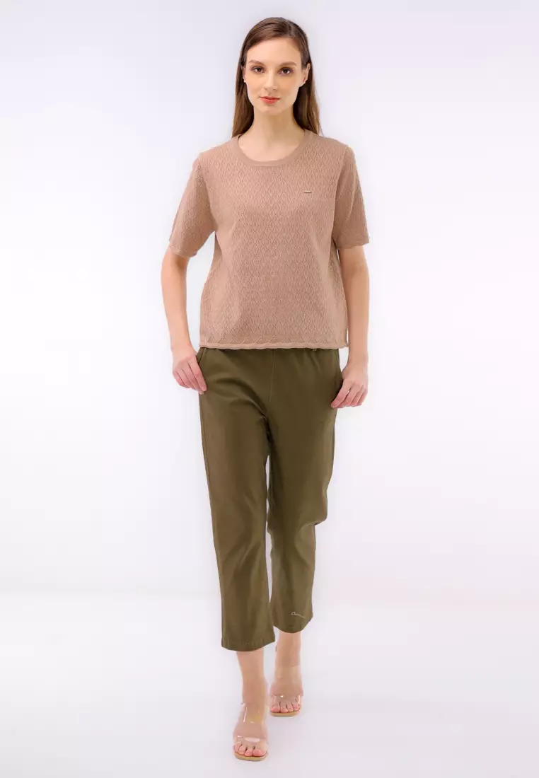 Textured Knitted Short Sleeve Blouse