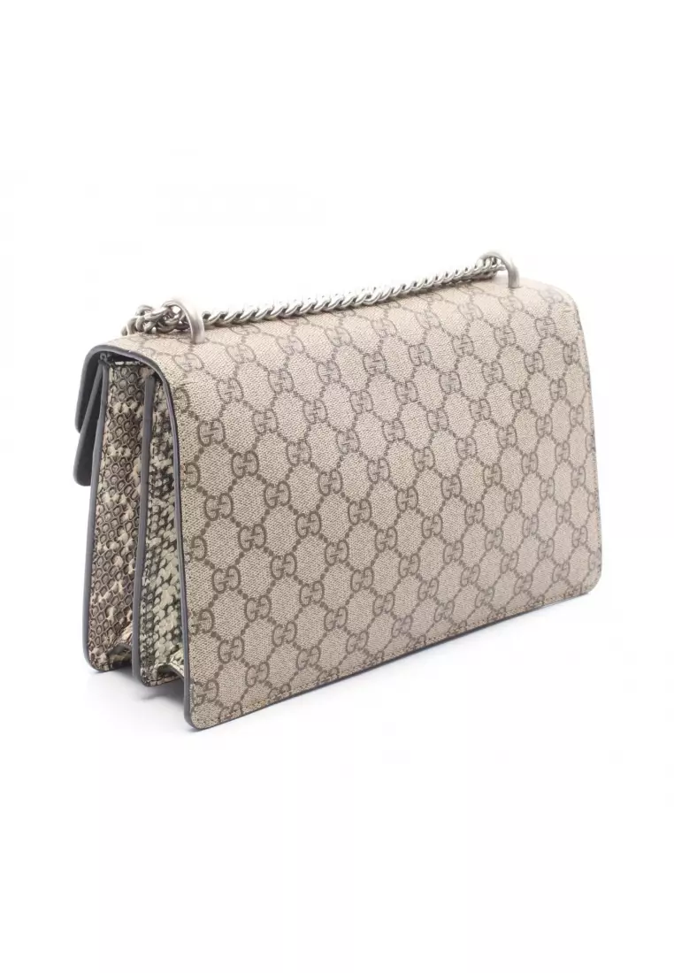 Pre-Loved Gucci Dionysus GG Supreme chain shoulder bag embroidery PVC Python Snake Skin beige multicolor