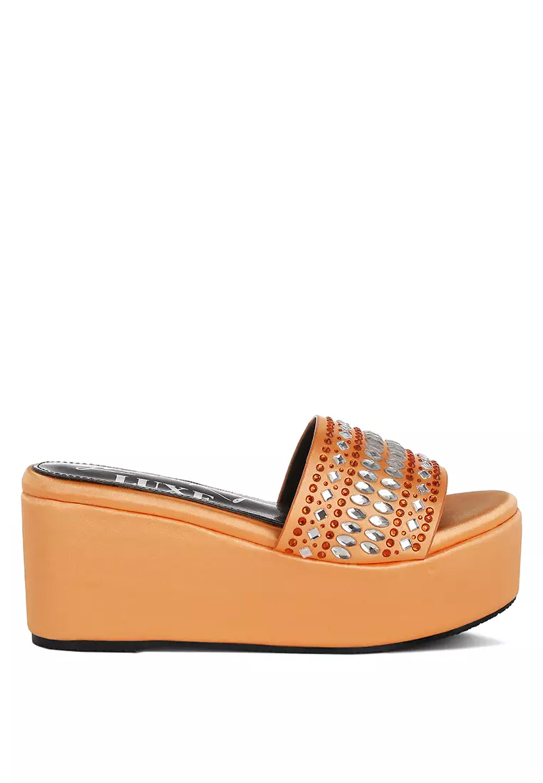Discount on London Rag  shoes - SKU: Diamante & Rhinestone Detail Stylish Flatforms in Orange