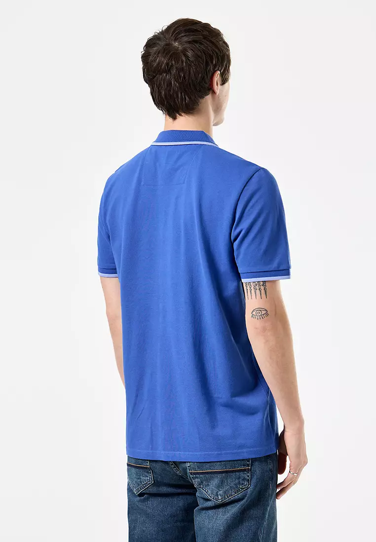 MENS BLUEBELL/CORNFLOWER MONTI ZIP POLO WITH PARACHUTE DETAIL