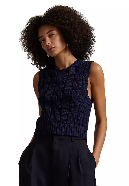 Cable-Knit Cotton Crewneck Sweater Vest