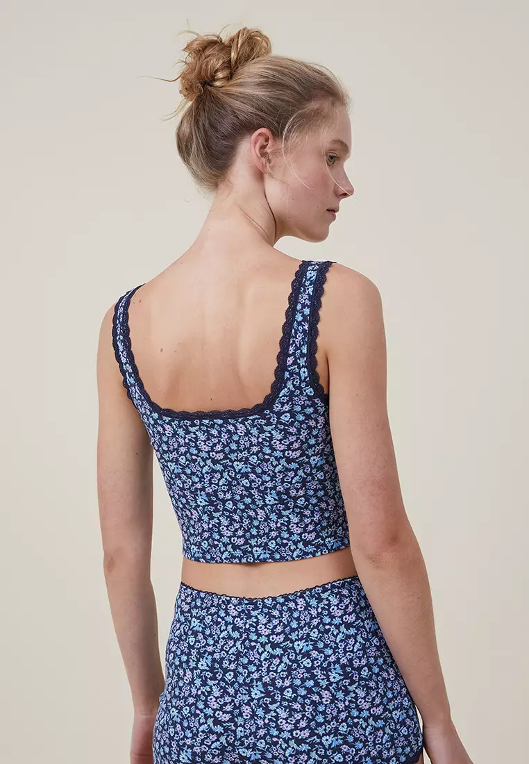 Buy Cotton On Body Rib Lace Tank Top in Sienna Floral French Navy