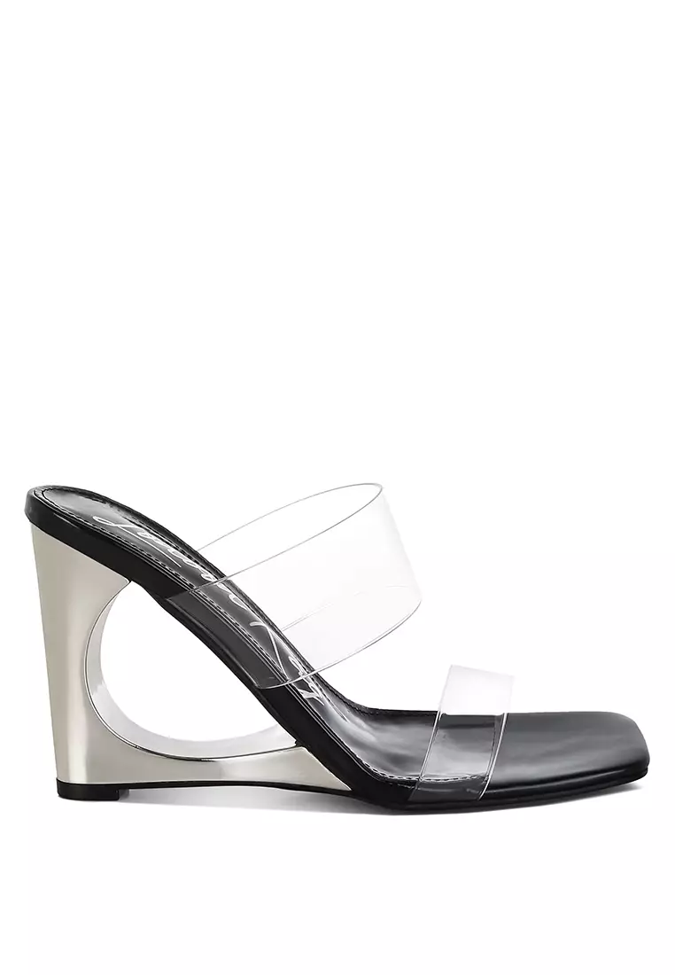 Discount on London Rag  shoes - SKU: Fantasy Wedge Heel Clear Sandals in Black