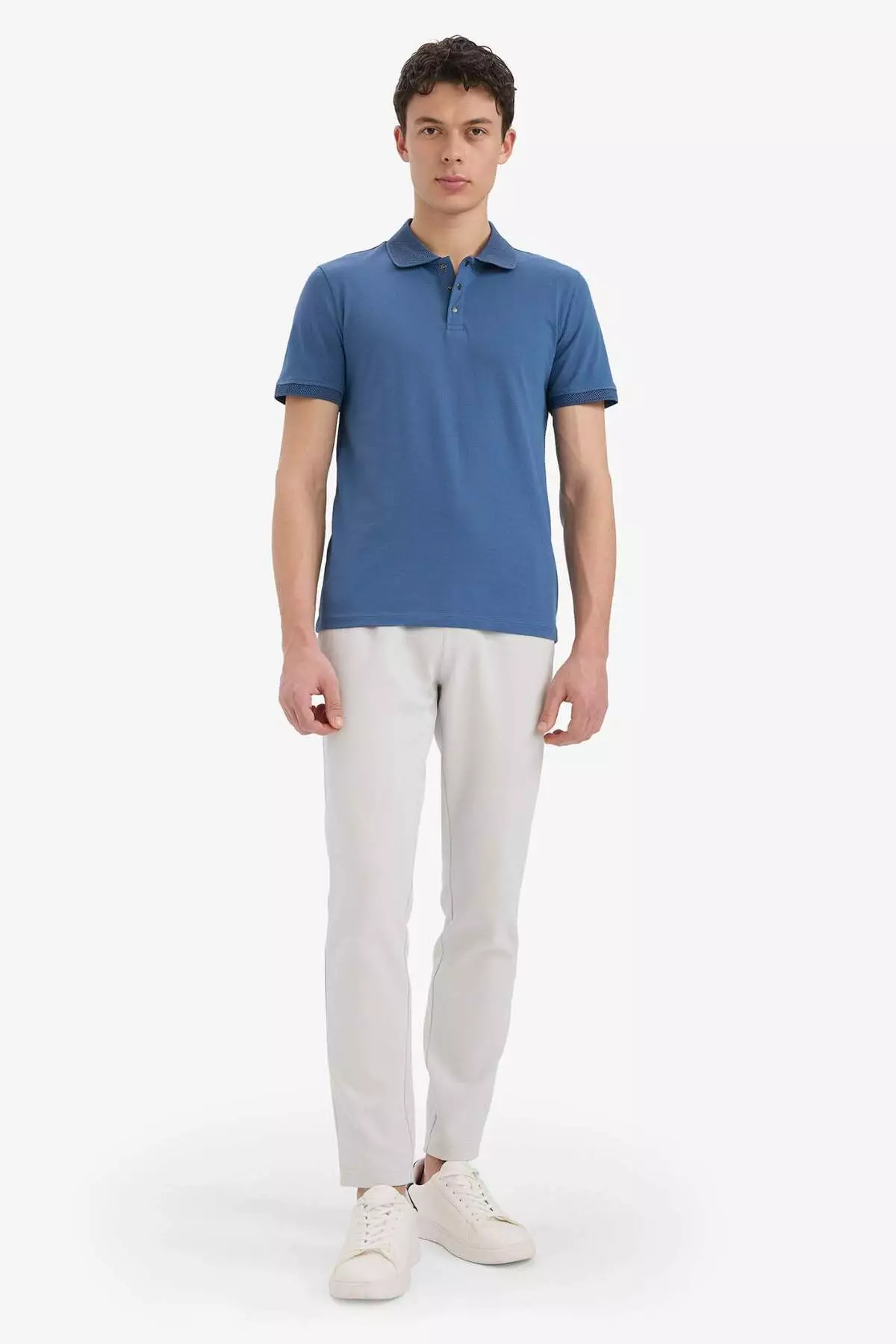 Slim Fit Slim Fit Polo Neck Short Sleeve Textured Basic Solid T-Shirt T5259Az25Sm