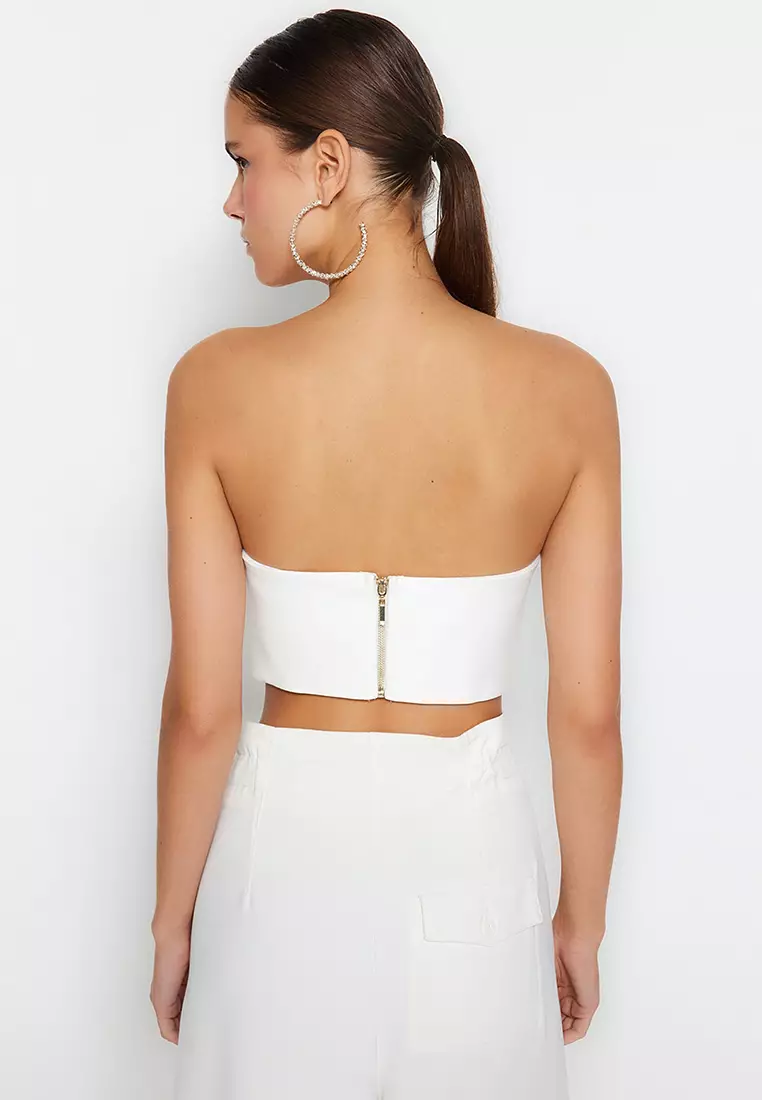 White strapless cheap crop top