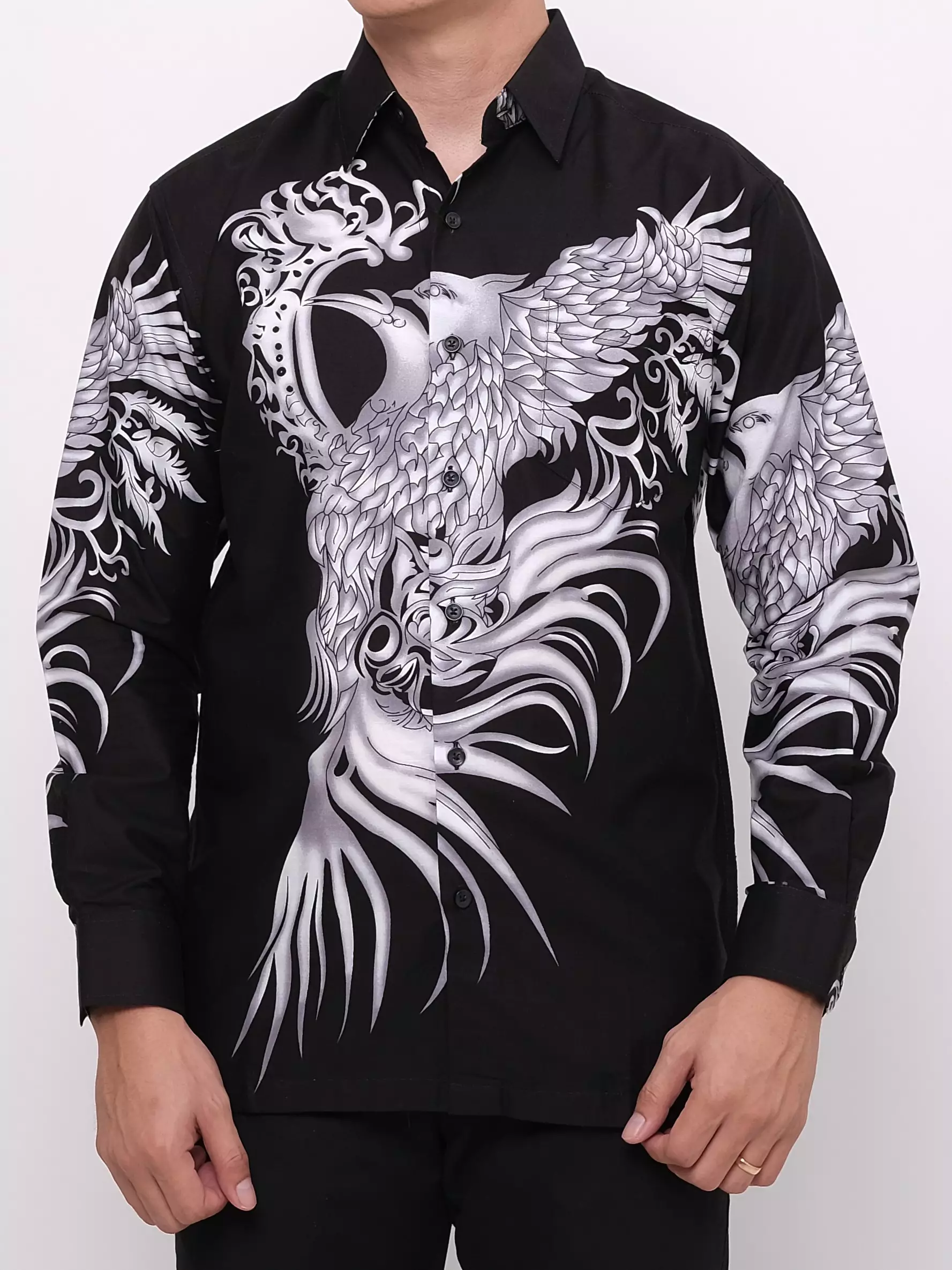 Andre Michel Kemeja Batik Lengan Panjang Hitam Motif Burung Putih 16746