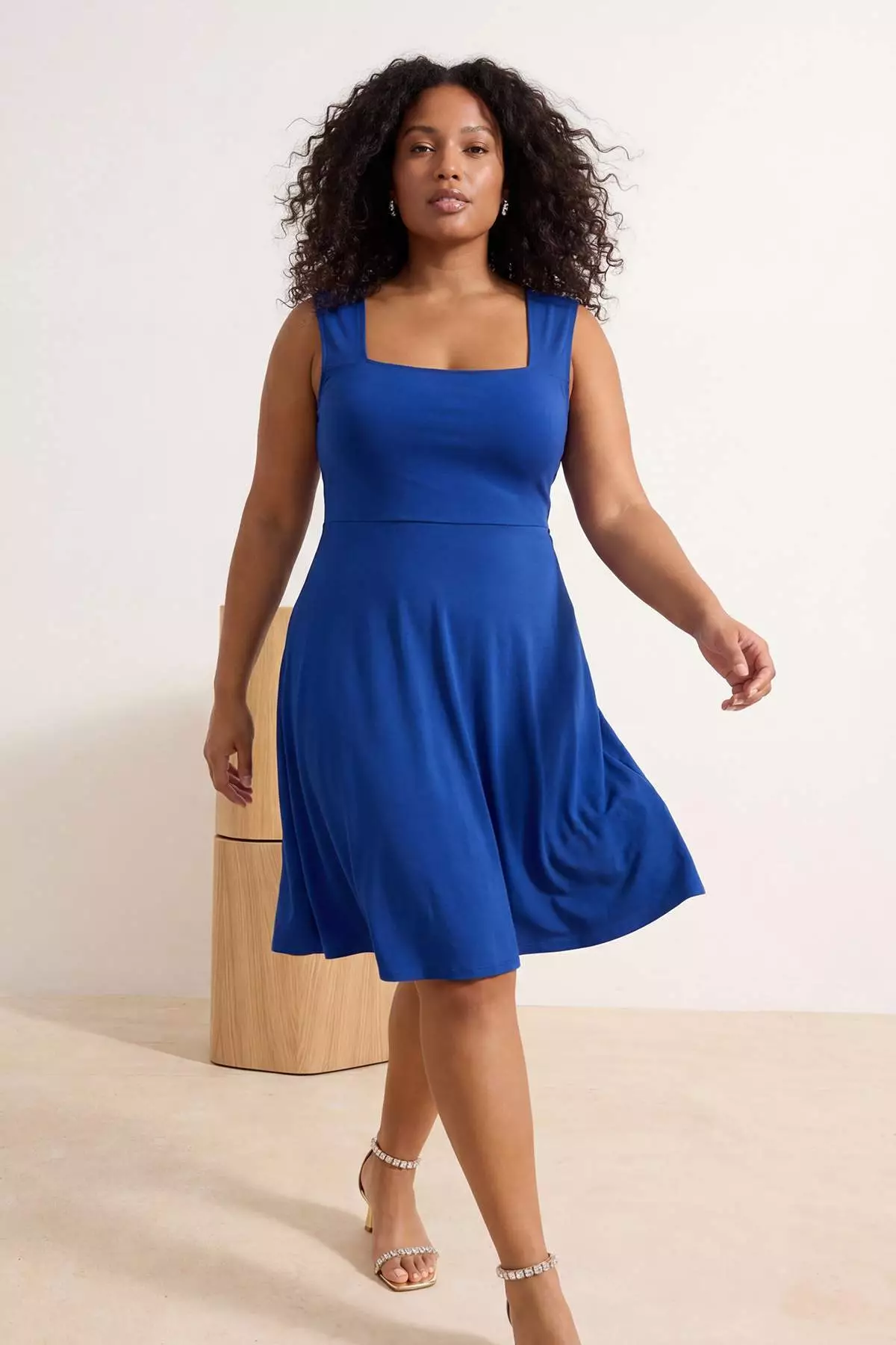 Saks Square Collar Skater Sandy Plus Size Dress Tbbss26Ah00216