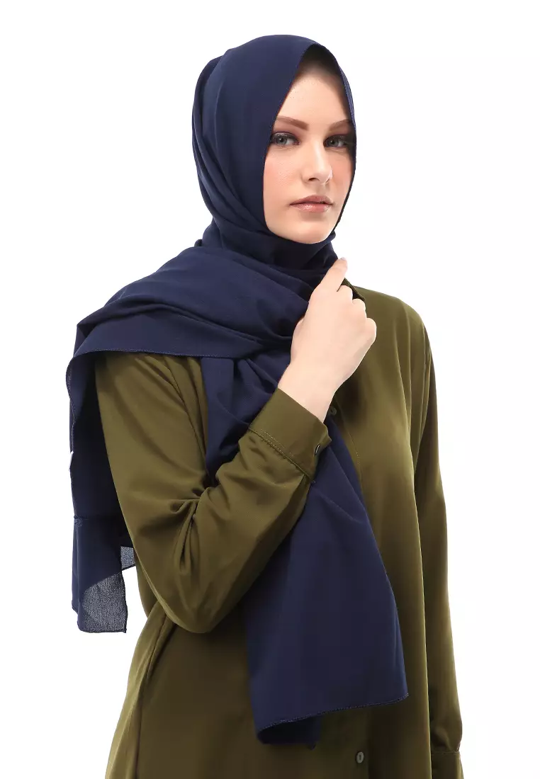 Cindy Hijab Pashmina Panjang Wanita Motif Polos Relaxed Fit - Navy