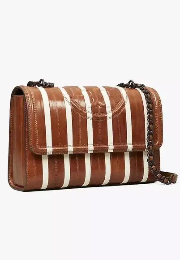 Tory Burch Fleming Eel Patchwork Convertible Shoulder Bag Milk Chocolate New Ivory