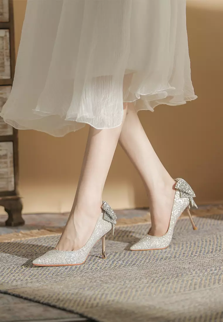 8CM Rosette Glett Leather High Heels Shoes IF855-1