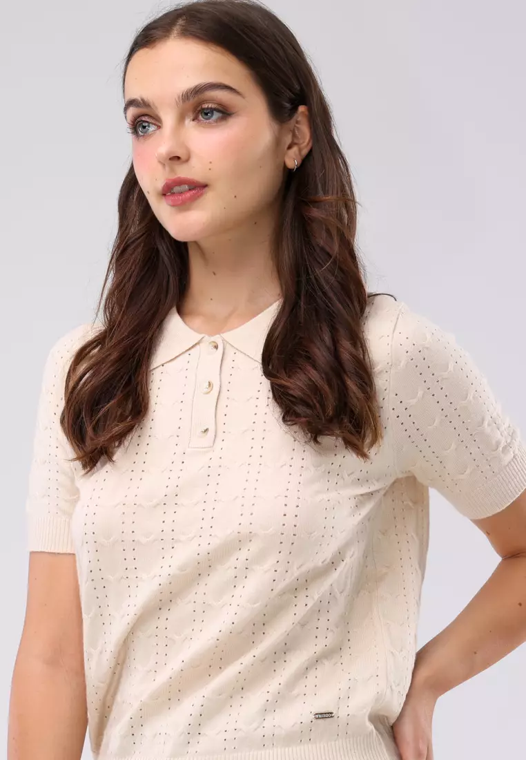 Textured Knitted Short Sleeves Blouse