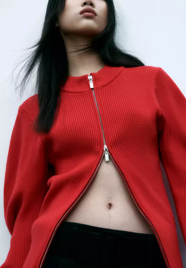 Zipper front knitted sweater cheap