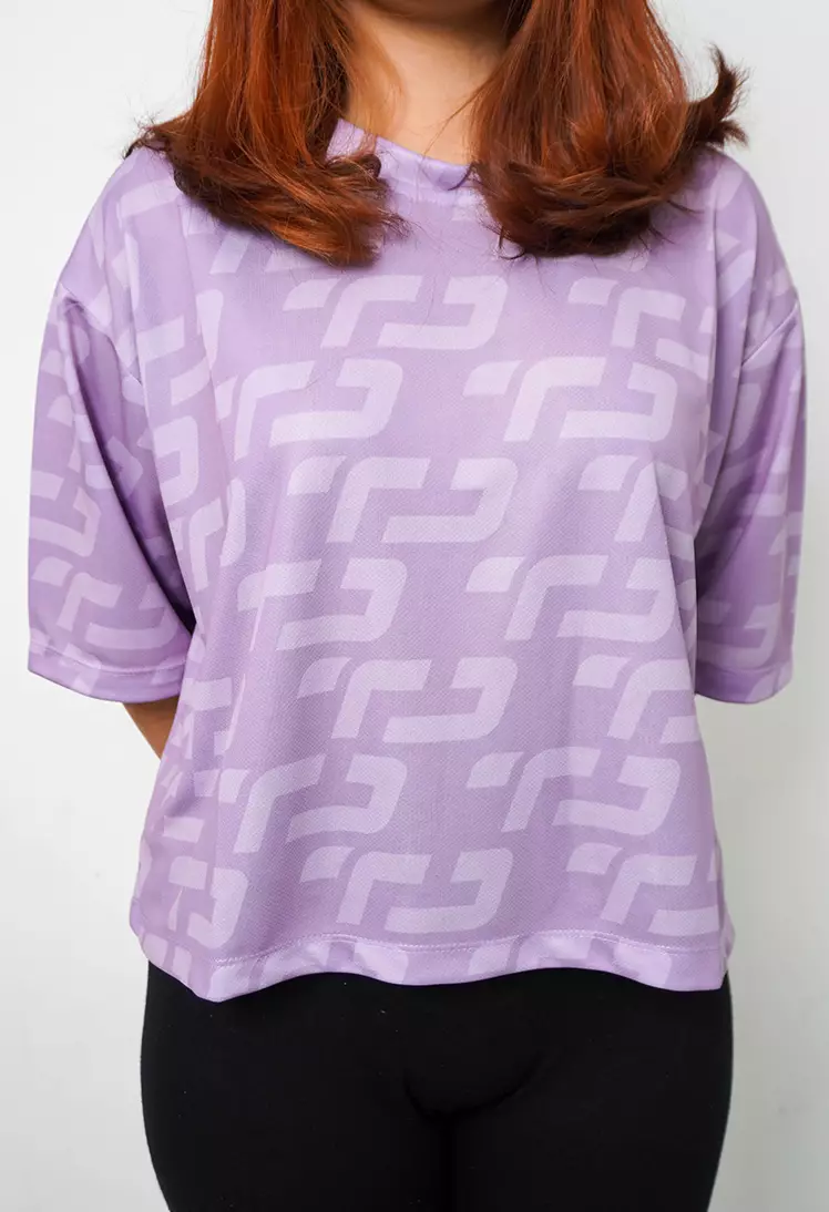 LSB22 baju olahraga wanita lilac crop top oversize fit to xxl big size dry fit korean poundfit