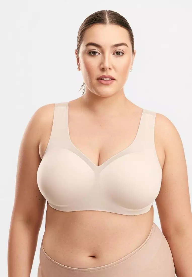 Premium Amaya Plus Size Seamless Wireless Support Bra in Taupe