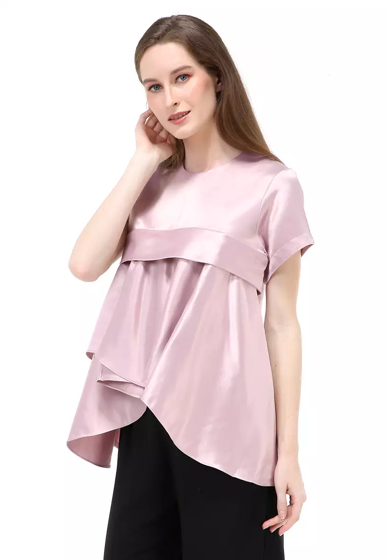 Kailah Blouse Short Sleeves Wanita Motif Polos Atasan Casual - Purple