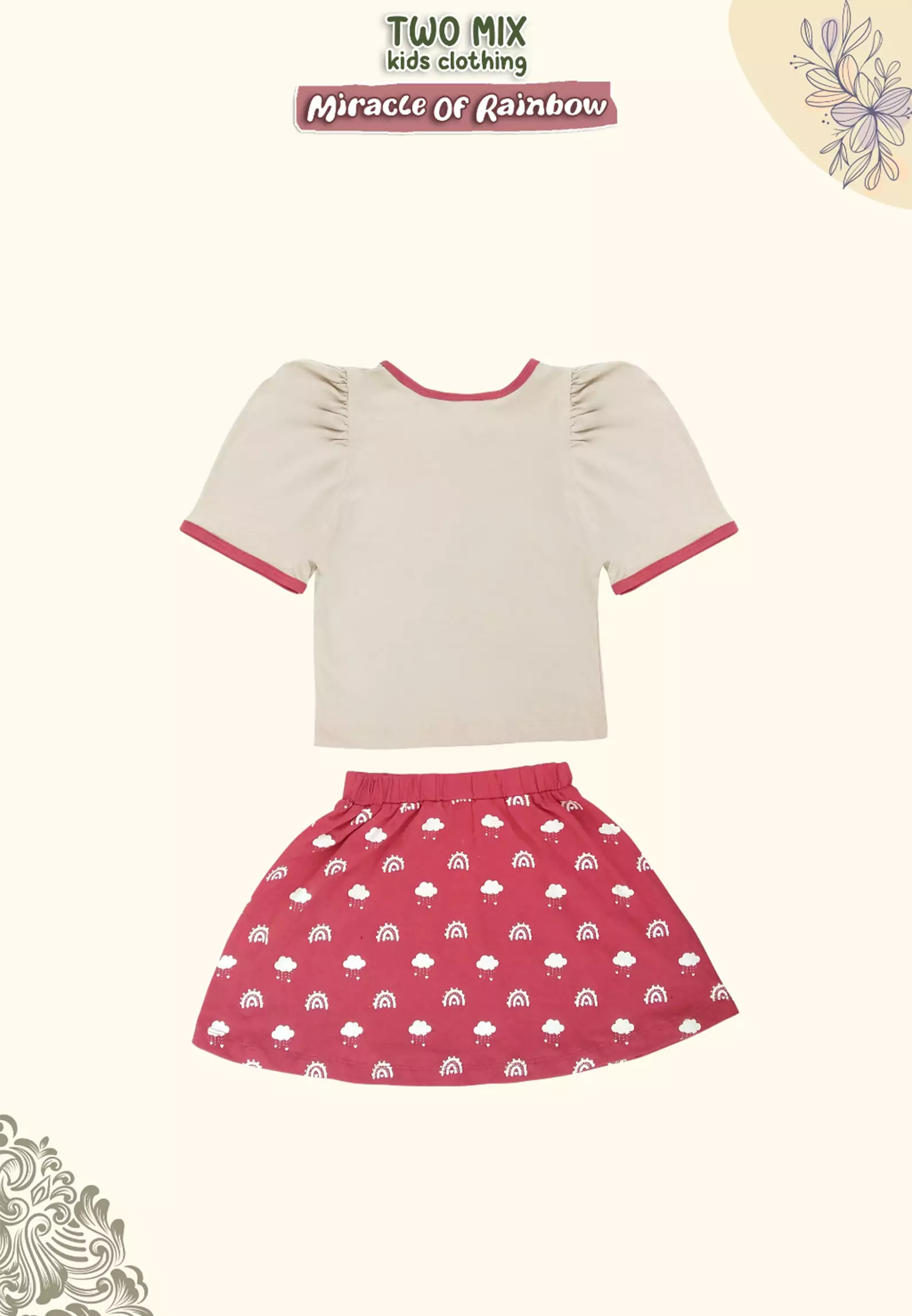 Two Mix - Setelan Rok Anak Perempuan - One Set Anak Perempuan Rainbow 1-6 Tahun 4362C Blush Red