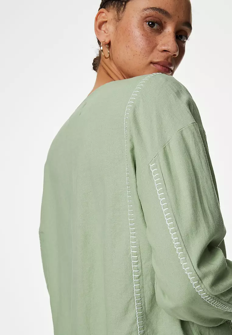 Linen Rich Stitch Detail Shirt