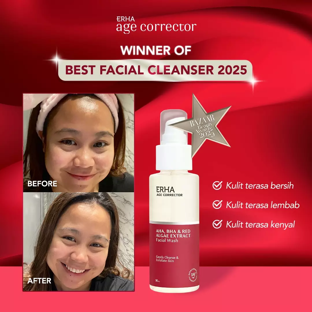 ERHA Age Corrector Facial Wash 90ml AHA, BHA & Red Algae Extract - Sabun Cuci Muka Anti Aging Awet Muda | PH Balance | Membersihkan | Melembabkan | Meremajakan Kulit | Anti Penuaan | Lembab Cerah Halus