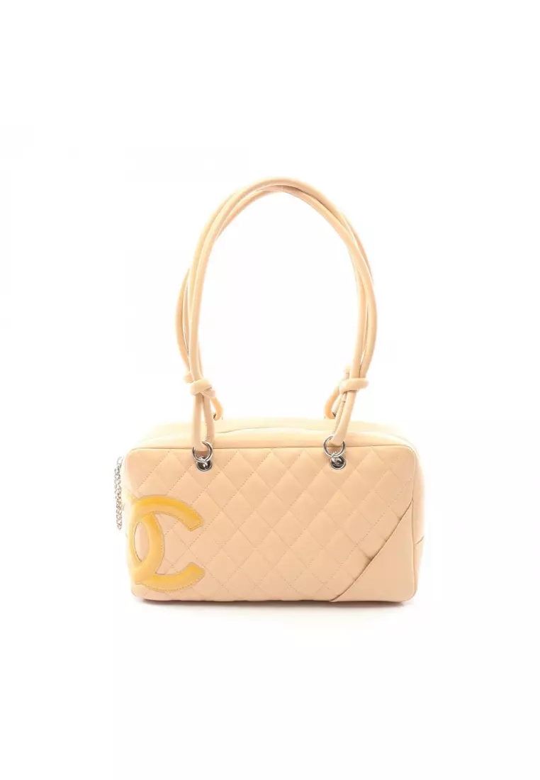 Pre-Loved Chanel Cambon line Bowling Bag Shoulder bag leather Patent leather beige silver hardware