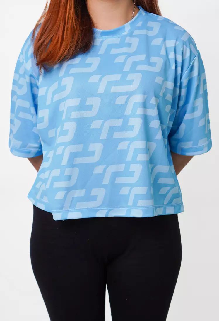 LSB36 baju olahraga wanita crop top oversize big size dry fit gym aerobic zumba poundfit biru langit