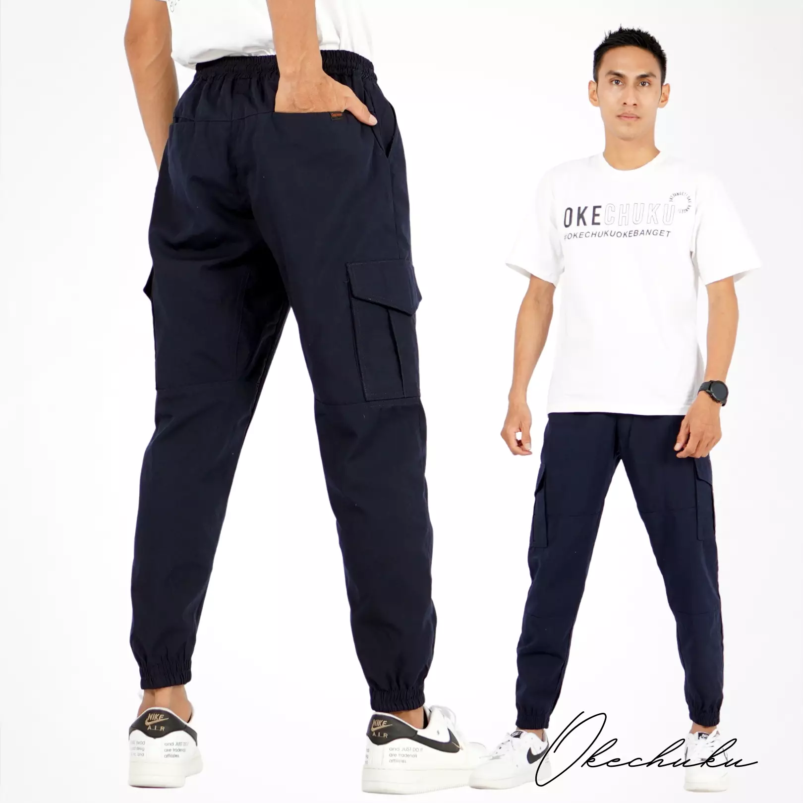 DAVE Celana Cargo Jogger Pants Pria Celana Cargo Pria - NAVY