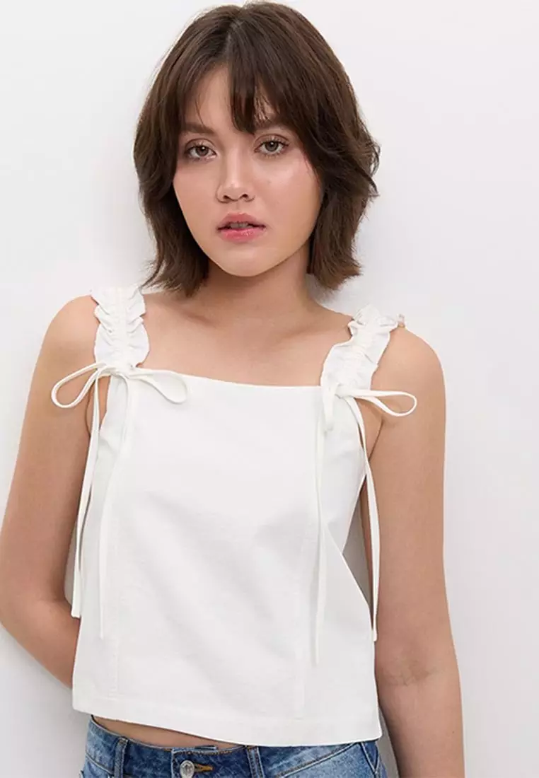 Ruffled Shoulder Bow Tie Top
