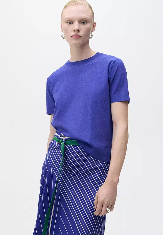 Short-Sleeved Fine-Knit Sweater
