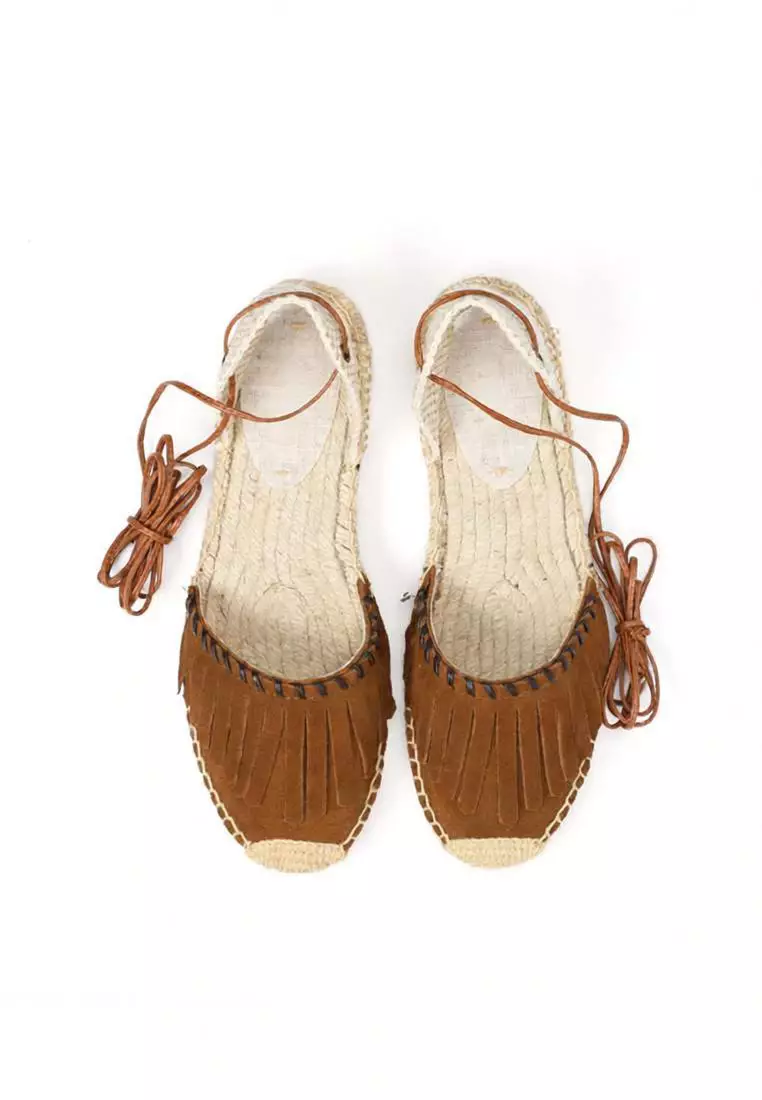 Lace Up Tassel Cow Suede Sandals HB007