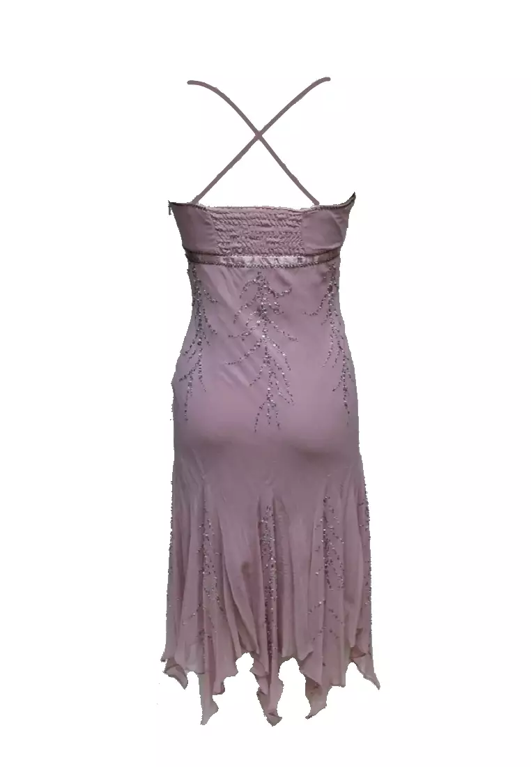 真絲雪紡釘珠不規則裙擺派對連衣裙