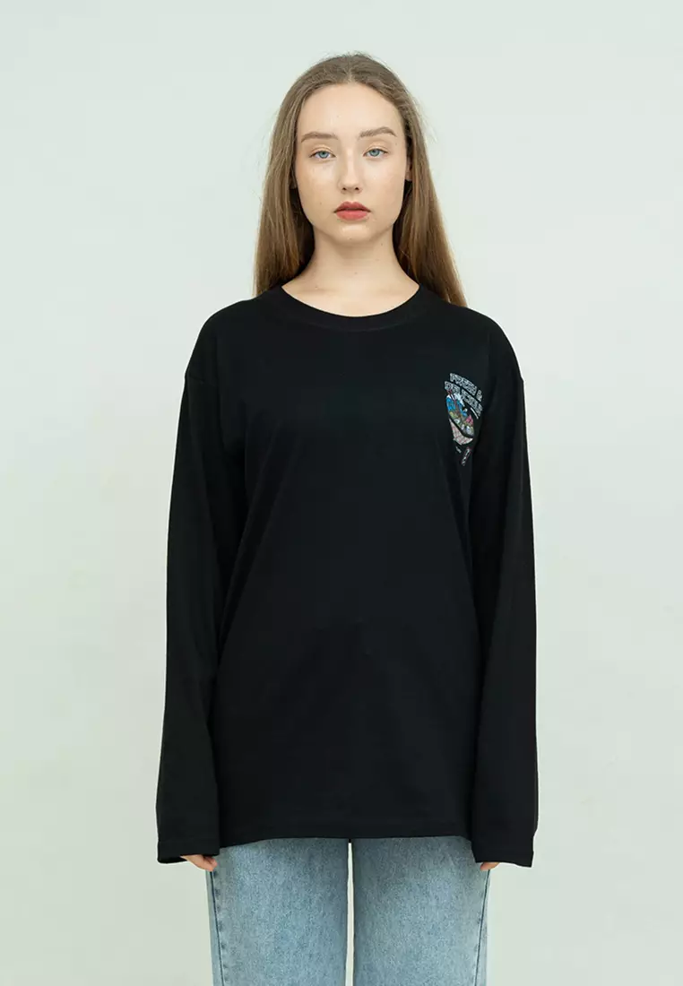 Kaos cotton combed lengan panjang wanita hitam houseofcuff fresh