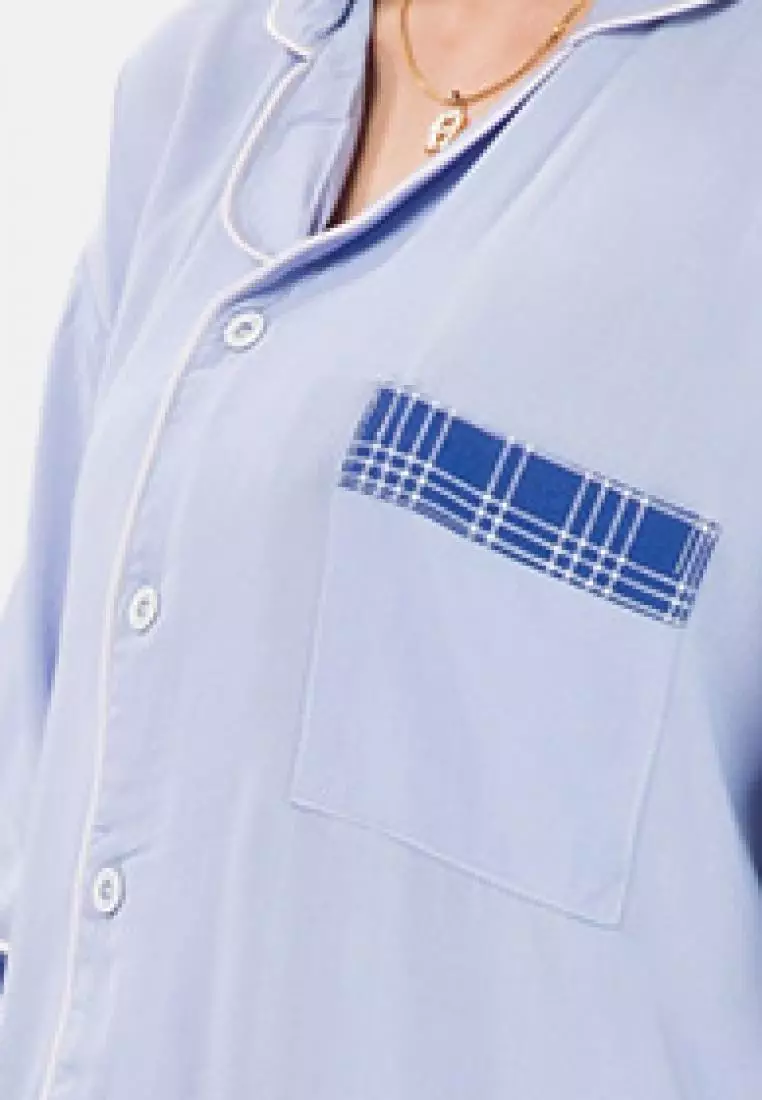 Gingham Solid Pajamas Set