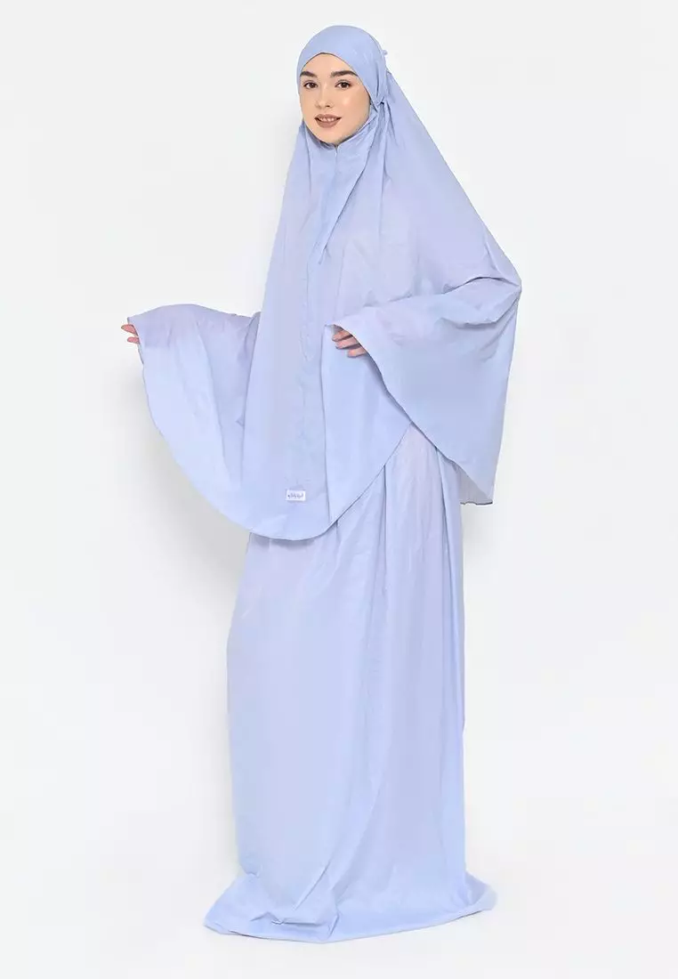 Mukena Traveling Mini Pouch Powder Blue Free Sajadah Travel