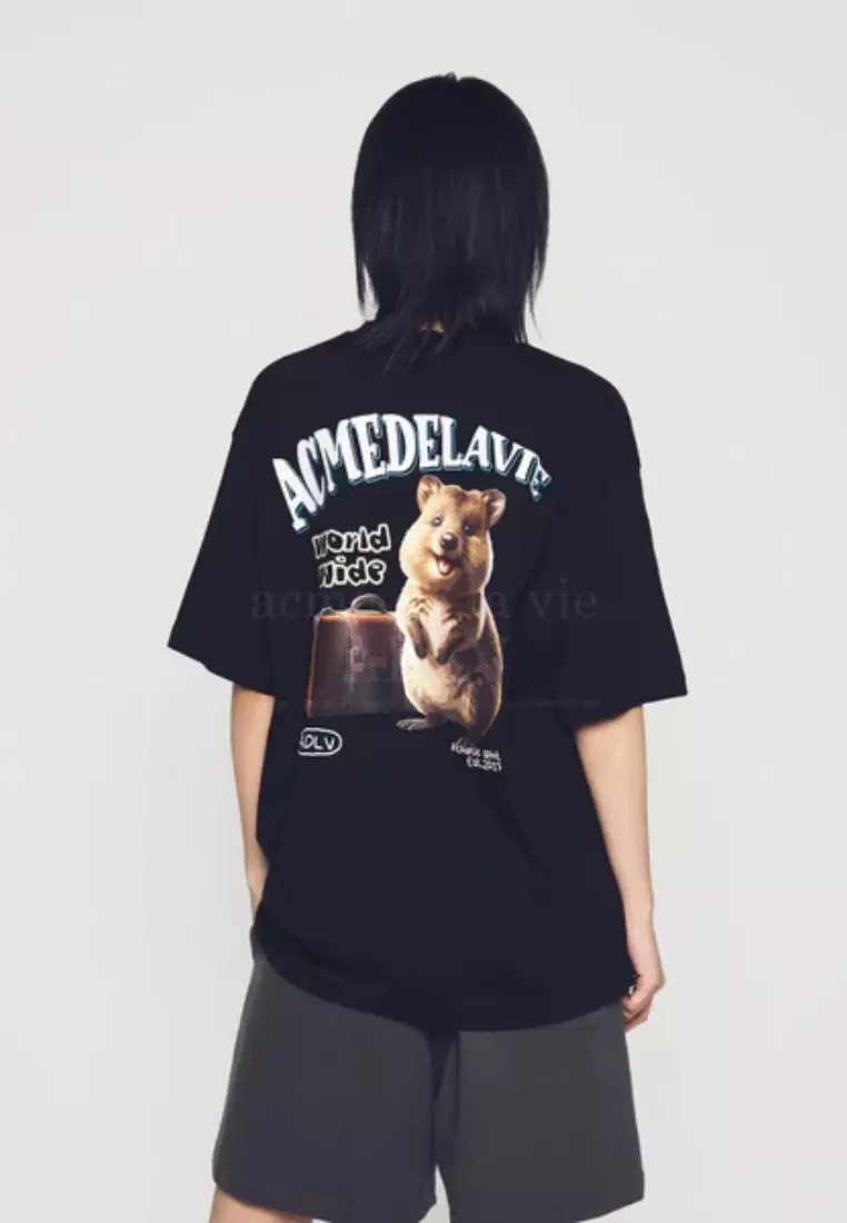 World Wide Travel Quokka Artwork Short Sleeve T-Shirt Black