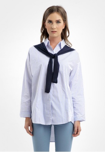 Stripe Shirt with Scarf in Light Blue