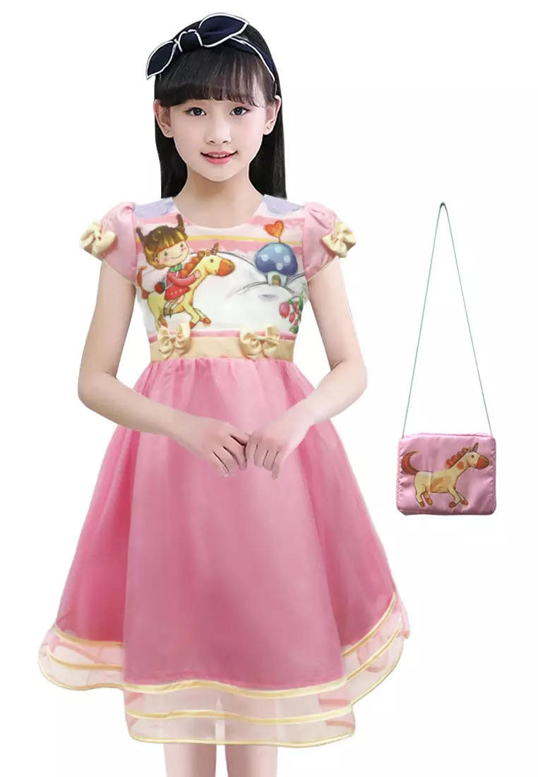 Two Mix Baju Anak Anak Perempuan - Dress Anak Cewek Fashion Bahan Kaos dan Satin Usia 1-12 Tahun 4258