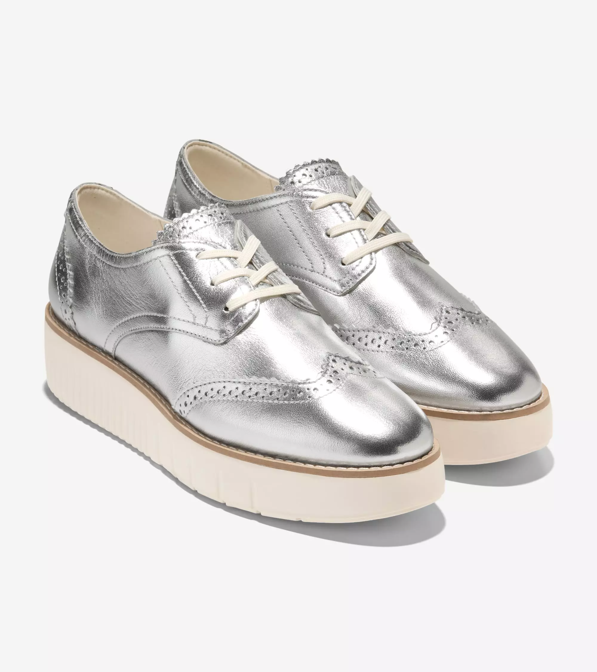 Cole Haan Women Grand City Platform Oxford - Sepatu Wanita (Silver)
