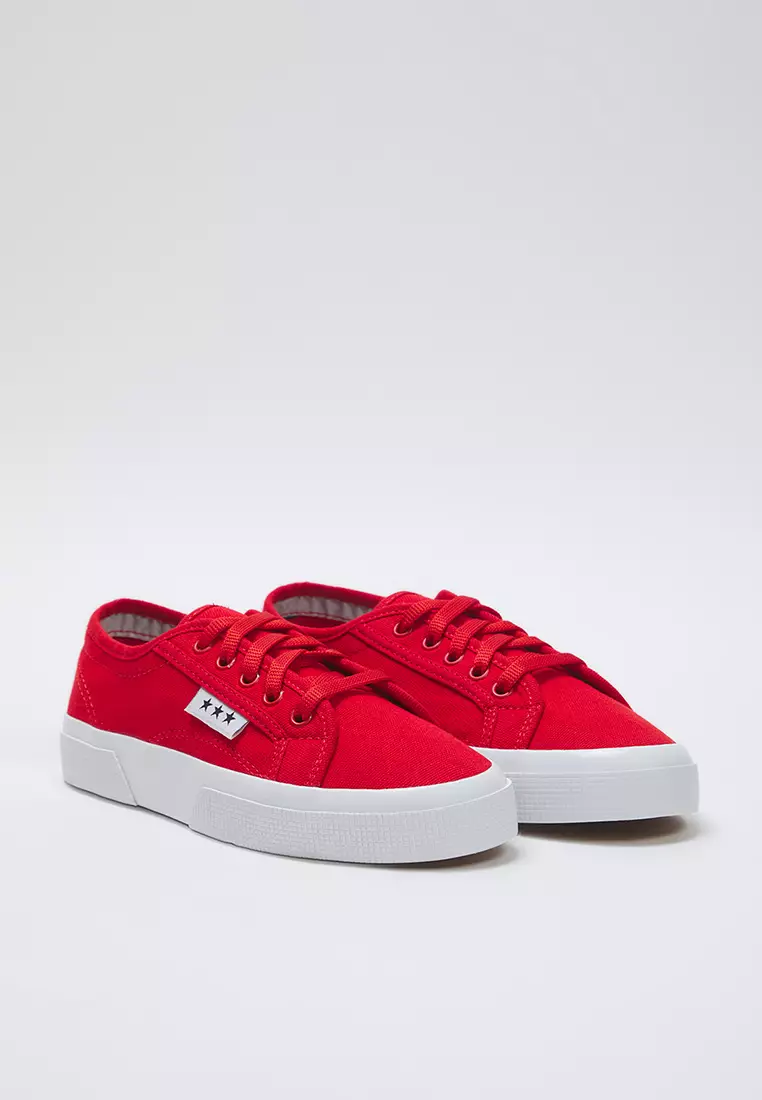 Red Lace-Up Flat Sole Women's Sneaker Takss25Sn00039