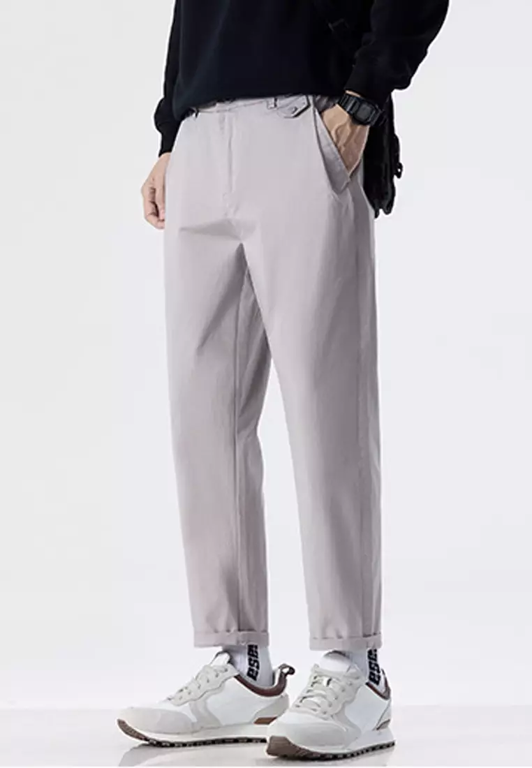 型男修身斜布褲