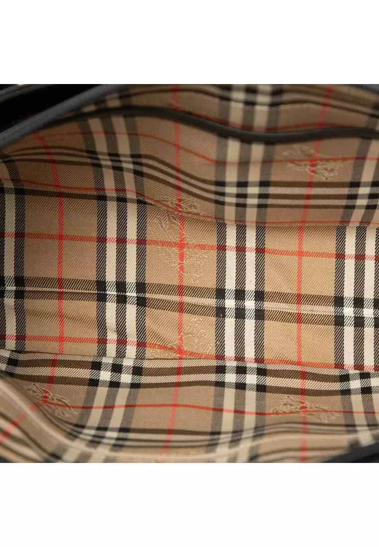 Pre-Loved Burberry House Check Canvas Trimmed Leather Handbag
