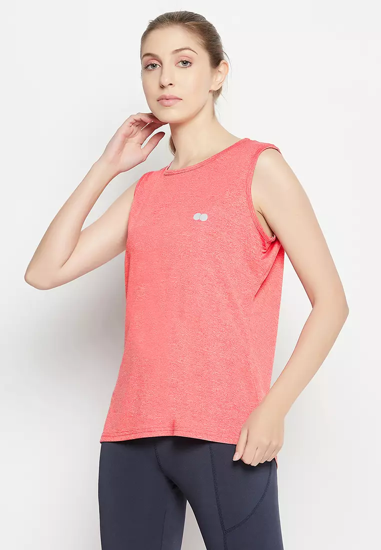 Clovia Comfort Fit Active Sleeveless T-Shirt in Coral Red