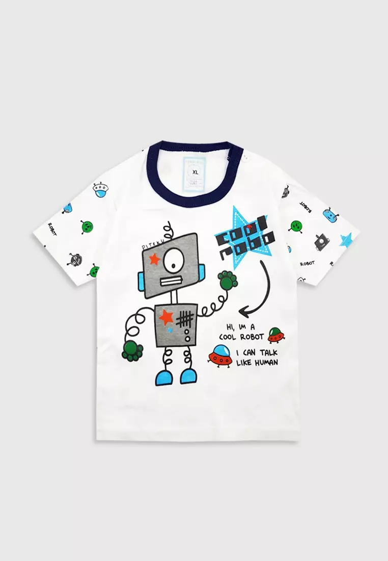 Wakakids Setelan Bayi Anak Laki Laki Usia 6 - 12 Bulan Motif Cool Robot 3349 Navy