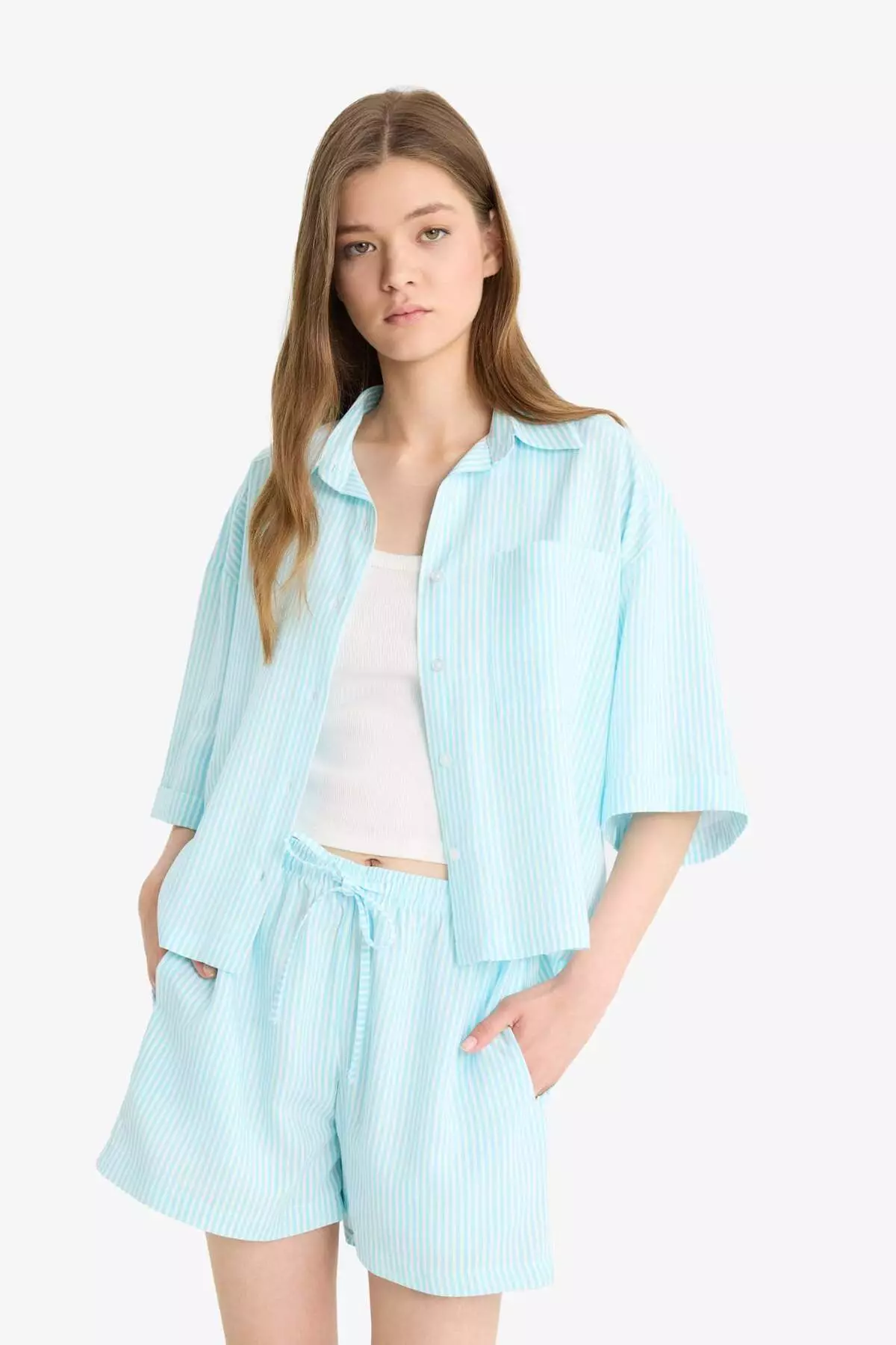 Coool Oversize Wide Fit Linen Blended Short Sleeve Shirt F2763Ax25Sm