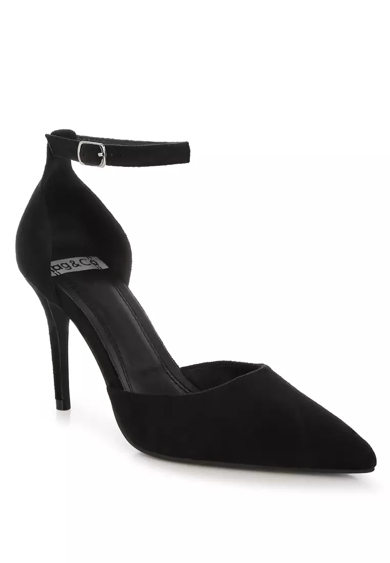 Microfiber Stiletto Sandals in Black