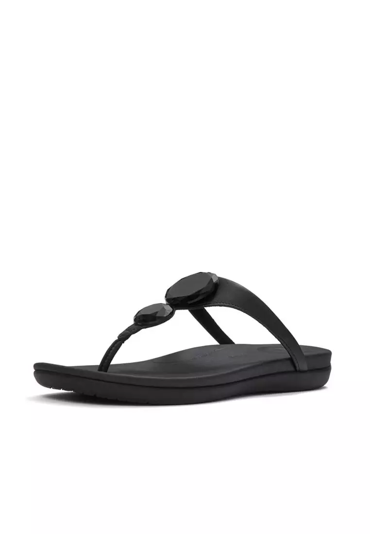 FitFlop SOLAY Glossy-Disc Toe-Post Sandals - Black (A5W-001)