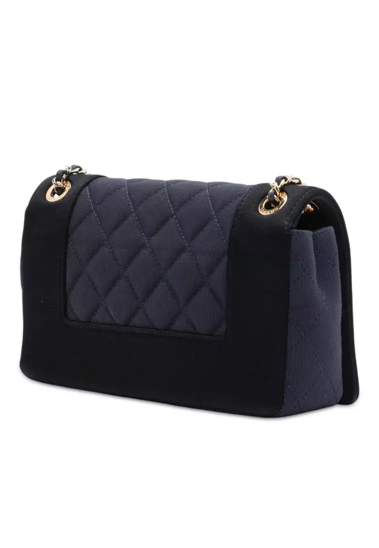 Pre-Loved Chanel Small Bicolor Quilted Grosgrain Satin Small Mademoiselle Double Flap
